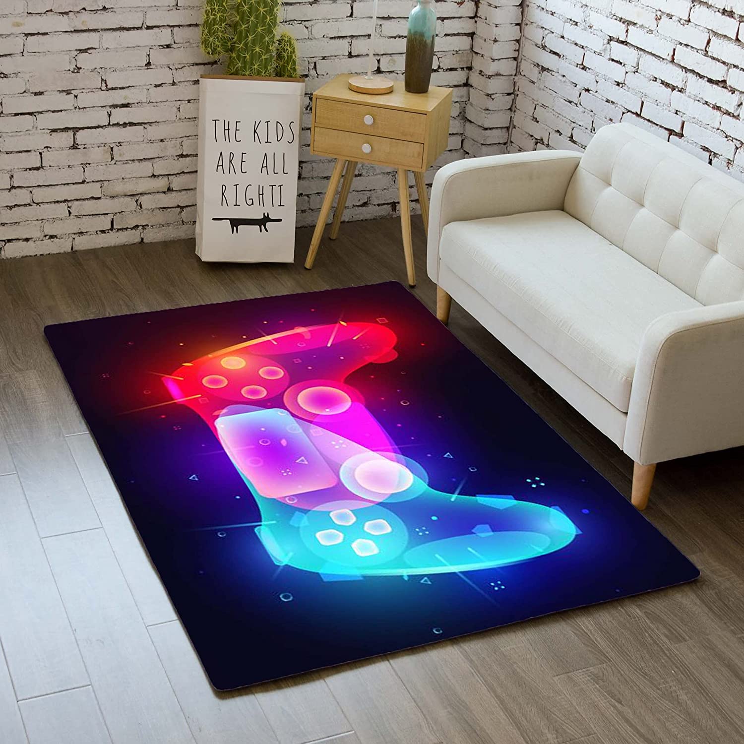 Casual Gamer Area Rugs for Boys - 3D Printed Controller Gamepad Mat for Dining and Living Room Decor