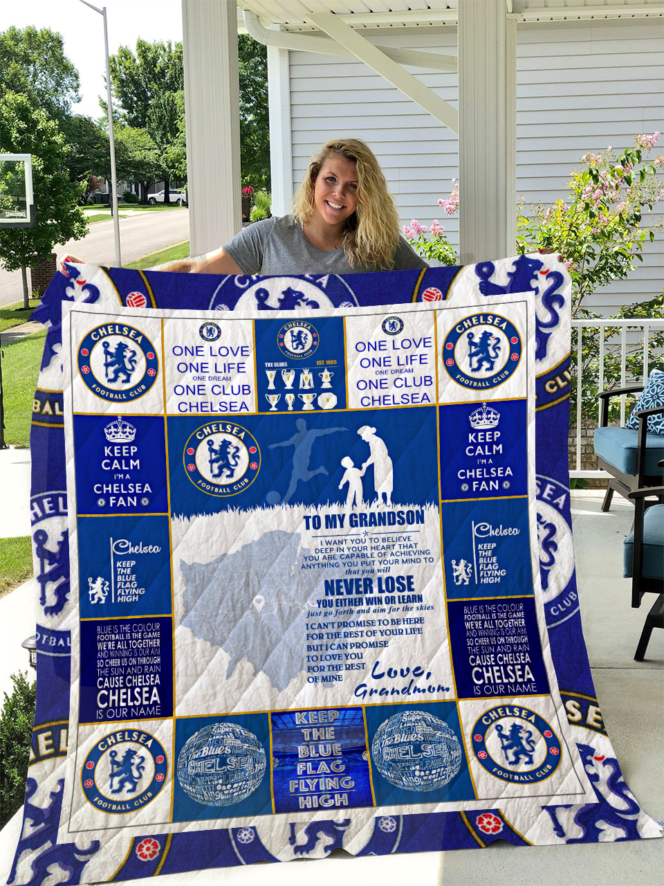 Chelsea Personalized To My Grandson Quilt Bedding Set for Bedroom Decor and Family Gifts