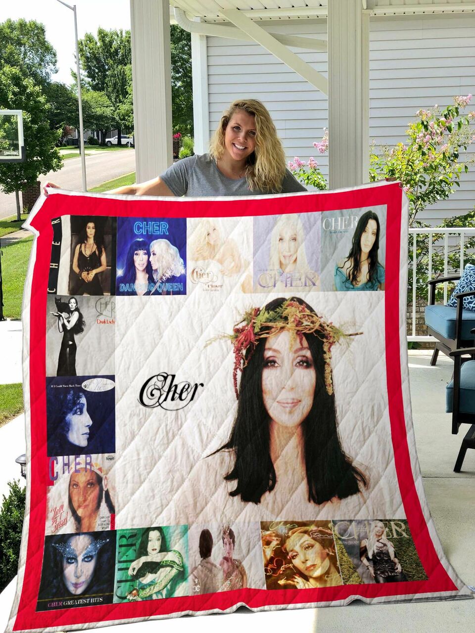 Cher Singer Quilt Bedding Set Personalized with Name, Suitable for Home Decor and Picnic, Gifts for Family