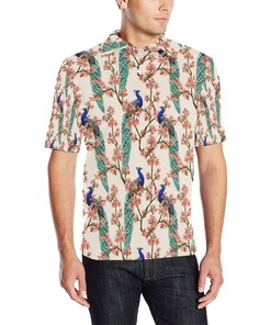 Cherry Blossom Peacock Men Polo Shirt