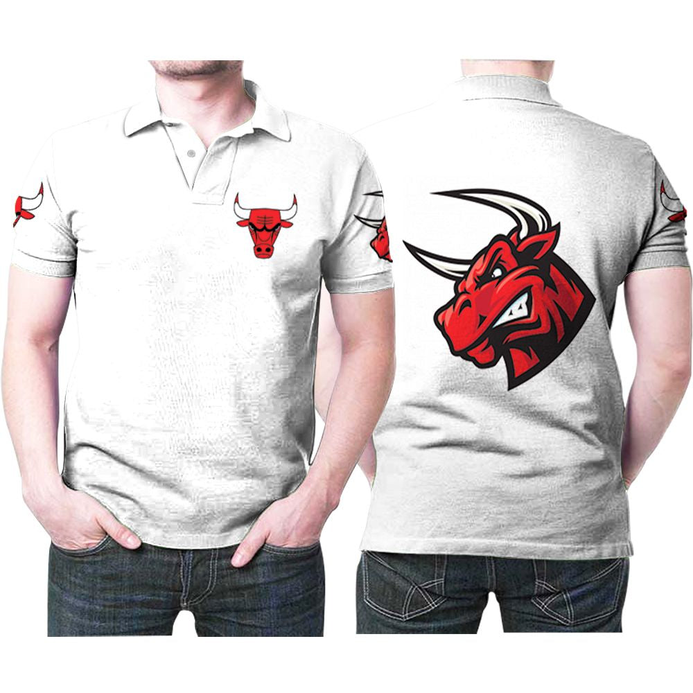 Chicago Bulls Basketball Classic Mascot Logo Gift For Bulls Fans White Polo Shirt