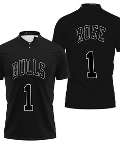 Chicago Bulls Derrick Rose 1 Nba Throwback Black Jersey Inspired Polo Shirt