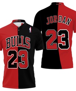 Chicago Bulls Michael Jordan 23 Nba Split Edition Red Black Jersey Inspired Style Polo Shirt