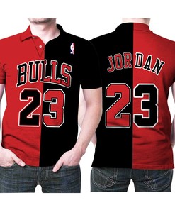 Chicago Bulls Michael Jordan 23 Nba Throwback Split Edition Red Black Jersey Inspired Style Polo Shirt