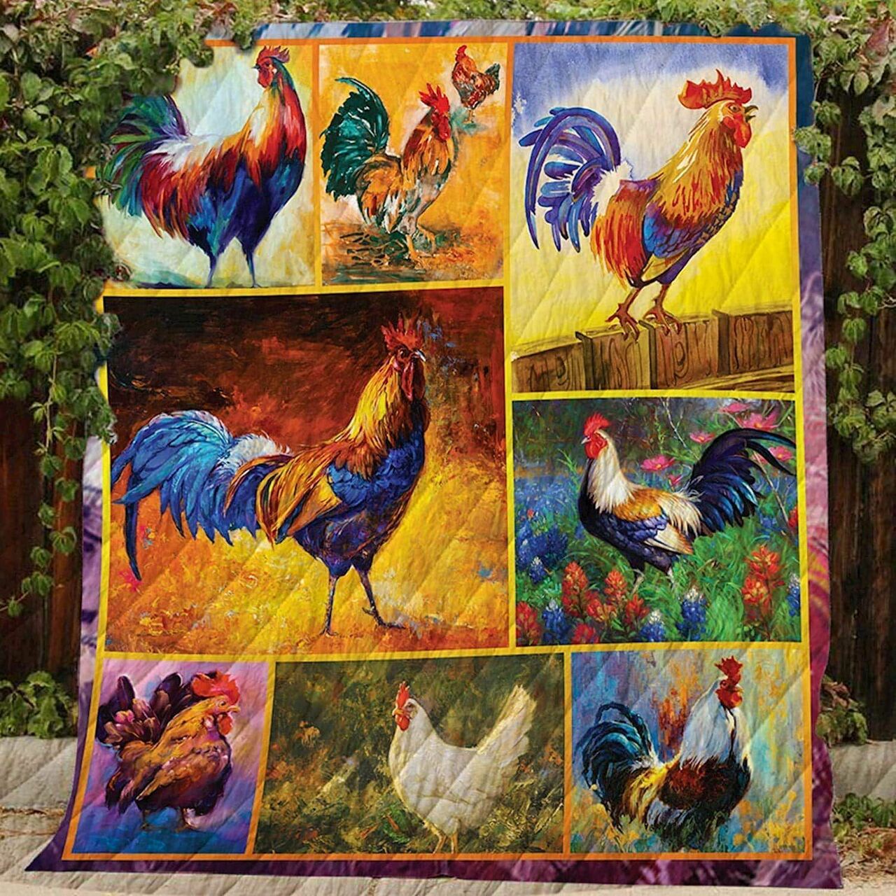 Chicken Chicken On Floral Yard Quilt Bedding Set Bedroom Decor, Gifts for Family