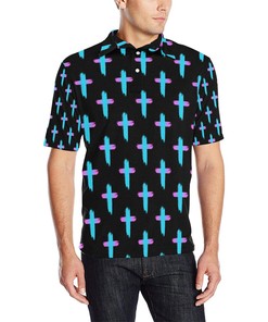 Christian Cross Neon Pattern Men Polo Shirt