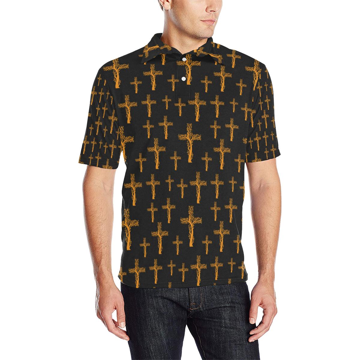 Christian Tree Of Life Cross Design Men Polo Shirt