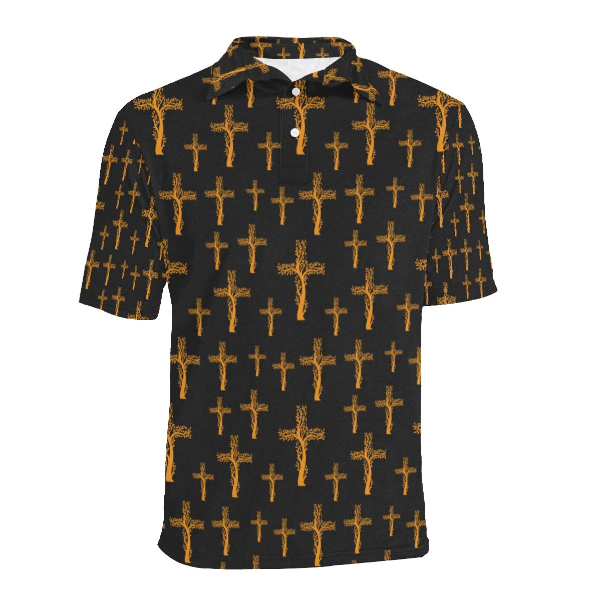 Christian Tree Of Life Cross Design Men Polo Shirt - Image 2