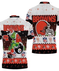 Christmas Cleveland Browns Grinch In Toilet Christmas Knitting Patt Jersey 3D Polo Shirt