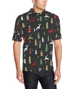 Christmas Tree Deer Style Pattern Print Design 03 Men Polo Shirt