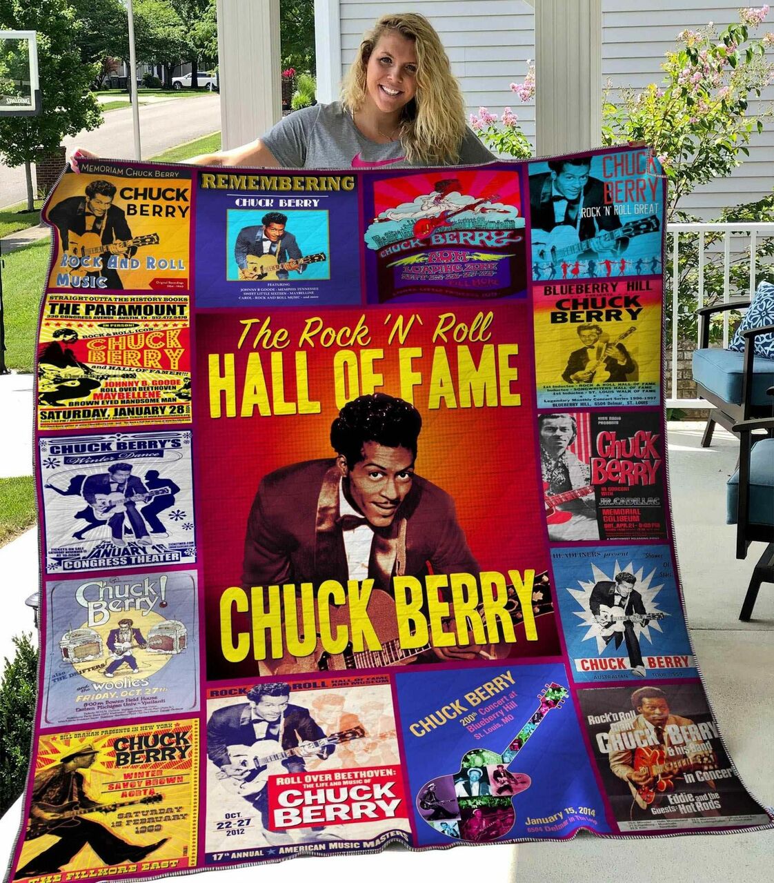 Chuck Berry Blanket Quilt Bedding Set with Personalization, Suitable for Home Decor and Picnic, Gifts for Family