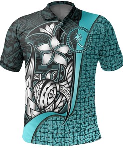 Chuuk Micronesian Polo Shirt Turquoise - Turtle with Hook