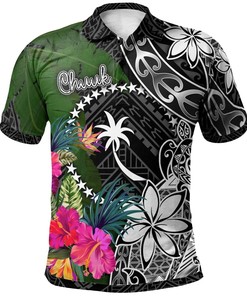 Chuuk Polo Shirt - Turtle Plumeria Banana Leaf