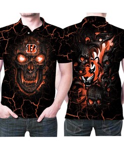 Cincinnati Bengals Lava Skulls Tiger 3D Printed Gift For Cincinnati Bengals Fan Polo Shirt