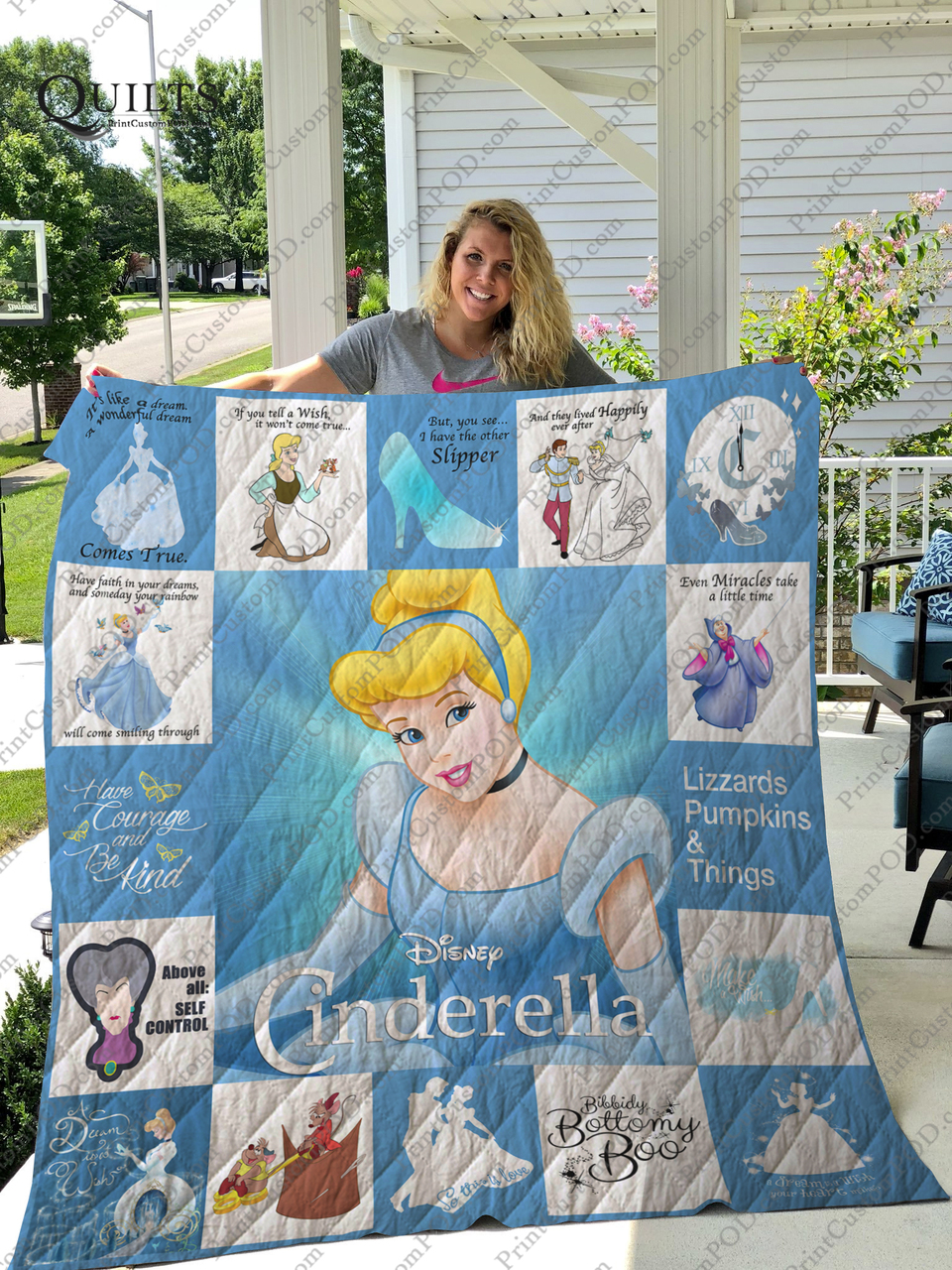 Cinderella Quilt Bedding Set for Fans with Custom Name, Suitable for Home Decor and Picnic, Gifts for Family