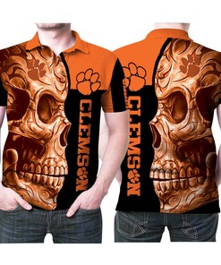 Clemson Tigers Ncaa Flowers Pattern Skull 3D Printed Gift For Clemson Tigers Fan Polo