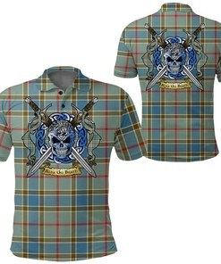 Clothing - Balfour Blue Tartan Polo Shirt Celtic Scottish Warrior - Golf Shirt