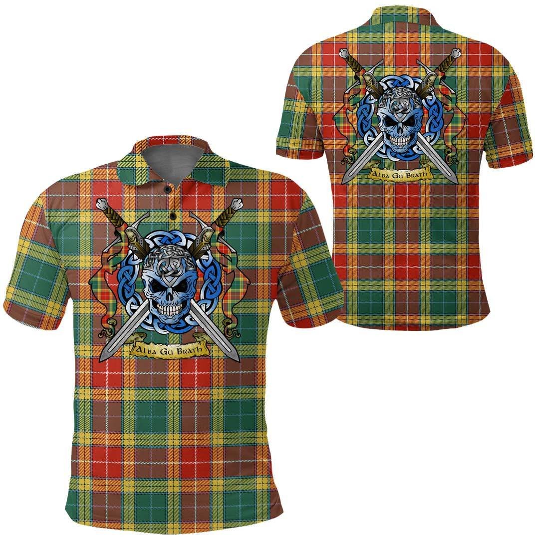 Clothing - Buchanan Old Sett Tartan Polo Shirt Celtic Scottish Warrior - Golf Shirt