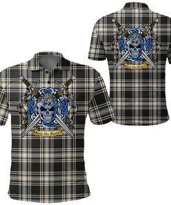 Clothing - Menzies Black & White Ancient Tartan Polo Shirt Celtic Scottish Warrior - Golf Shirt