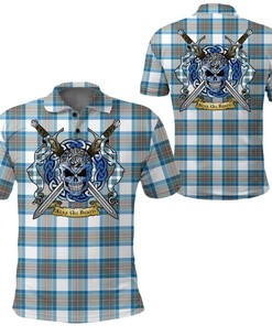 Clothing - Stewart Muted Blue Tartan Polo Shirt Celtic Scottish Warrior - Golf Shirt