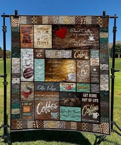 Coffee Quilt Bedding Set with Custom Name, Personalized Gifts for Bedroom Decor