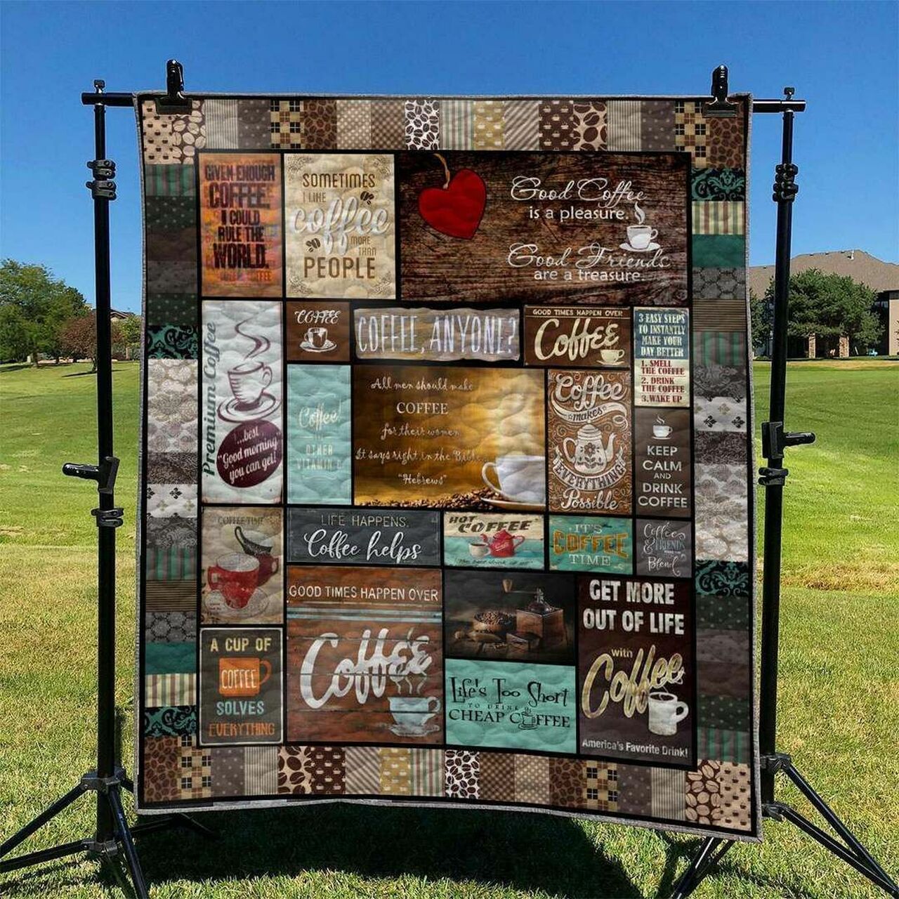 Coffee Quilt Bedding Set with Custom Name, Personalized Gifts for Bedroom Decor