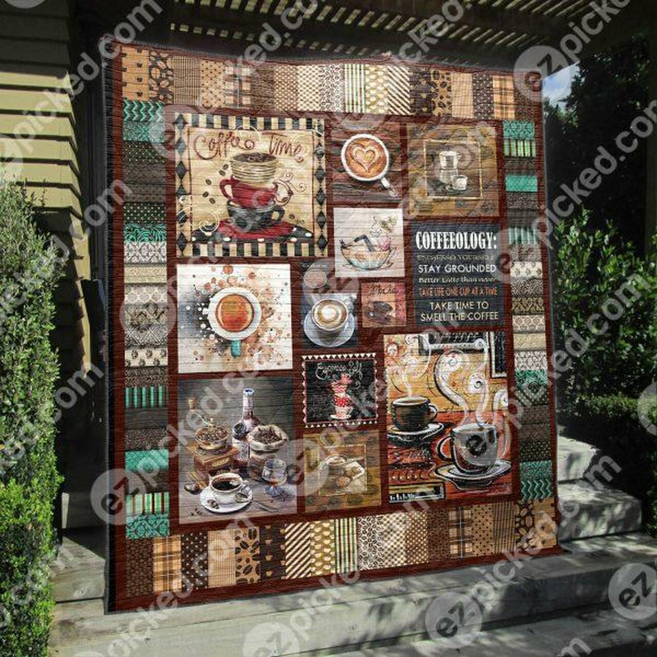 Coffee Time Quilt Bedding Set Personalized with Name, Suitable for Home Decor and Picnic, Gifts for Family