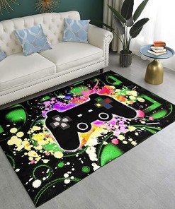 Colorful 3D Game Console Print Carpet for Video Game Area Rug in Bedroom, Living Room, and Bathroom