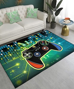 Colorful 3D Gamer Area Rug for Boys Room - Gaming Carpet Square Rugs with Controller Door Pad
