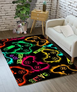 Colorful Gamer Rugs for Game Room Boys with Modern Black Floor Mat