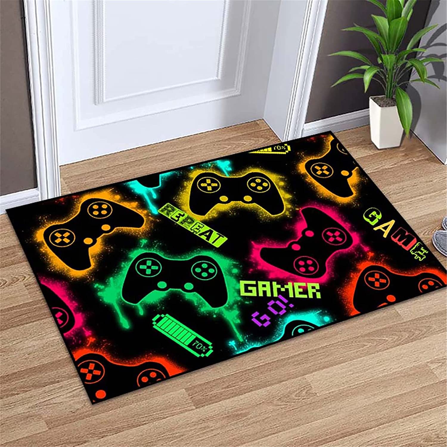 Colorful Gamer Rugs for Game Room Boys with Modern Black Floor Mat - Image 2