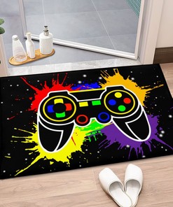Colorful Gaming Area Rug Bedroom, Black Modern Home Decor Throw Rug Living Room