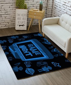 Computer Game Rugs for Boys Bedroom Doormats Game Night Black Carpets, Robot Rocket Blue Gamepad Throw Rug