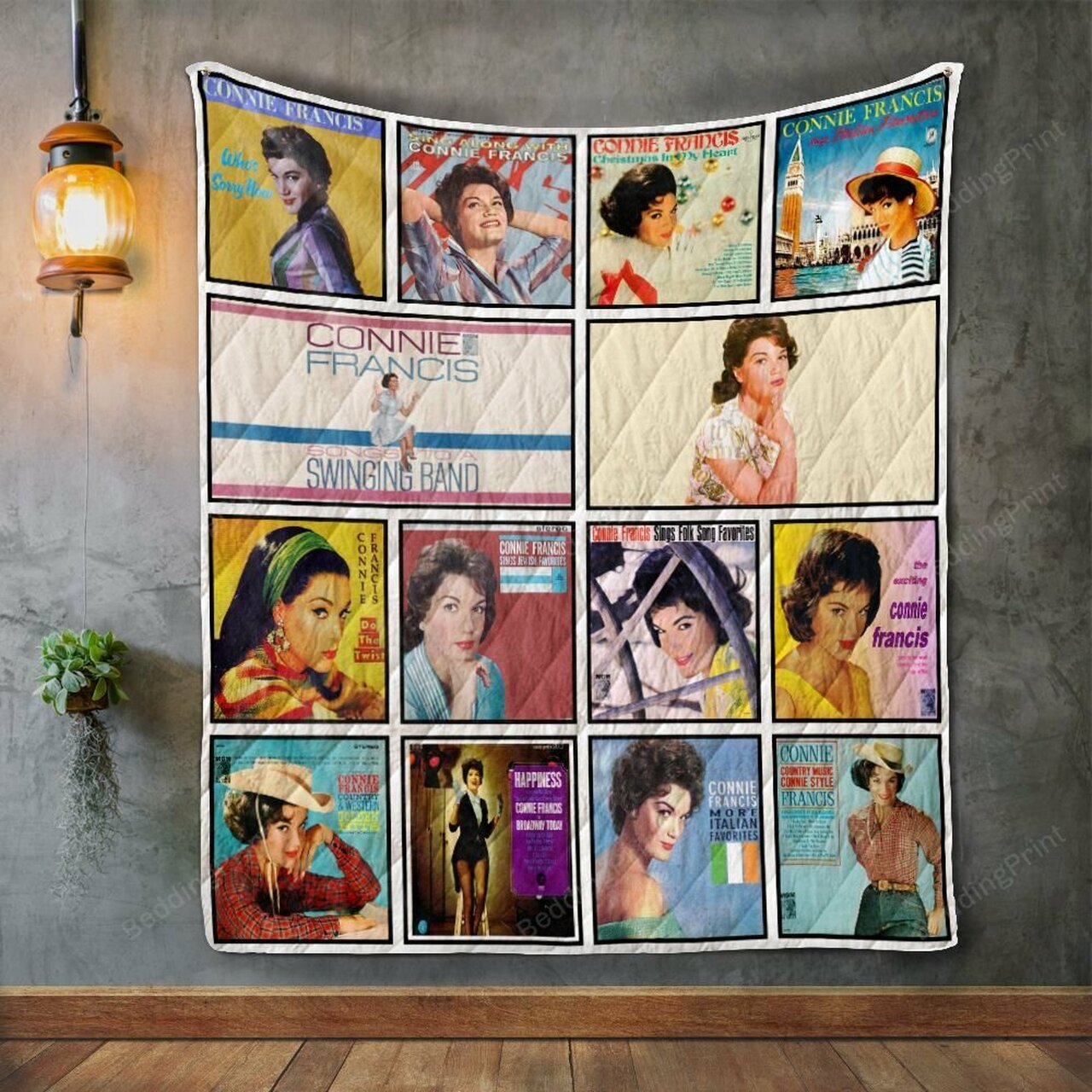 Connie Francis Album Covers Quilt Blanket Bedding Set with Personalized Name, Perfect for Bedroom Decor and Family Gifts