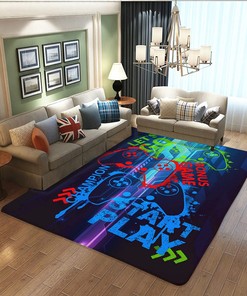 Controller Gamepad Area Rug for Gamer Boys Room - Non-Skid Crystal Polyester Carpet for Playroom or Sofa