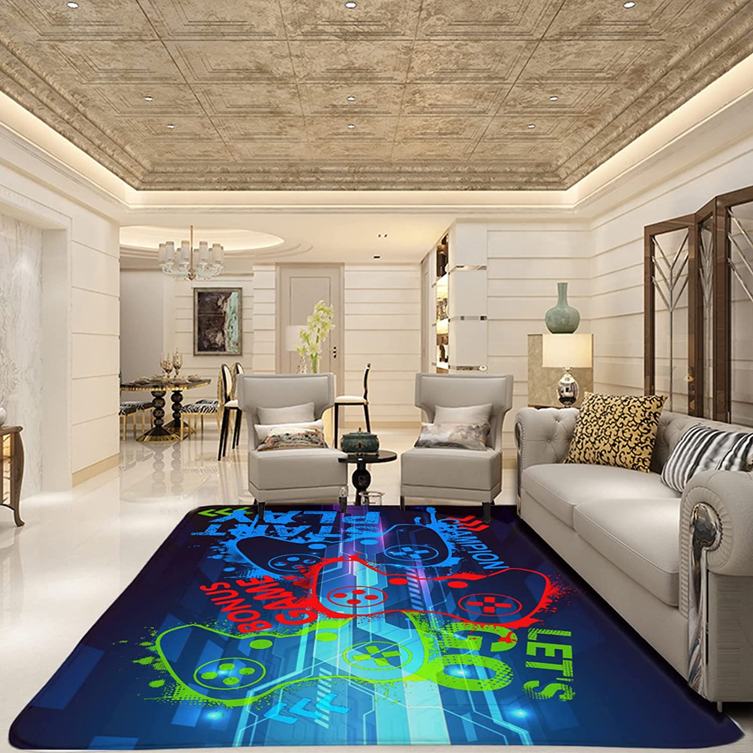 Controller Gamepad Area Rug for Gamer Boys Room - Non-Skid Crystal Polyester Carpet for Playroom or Sofa - Image 2