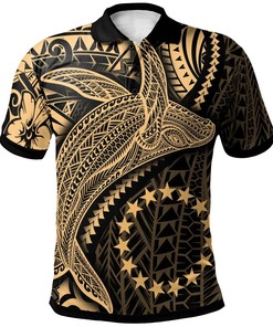 Cook Islands Polo Shirt - Humpback Whale & Coat of Arms Gold