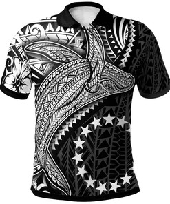 Cook Islands Polo Shirt - Humpback Whale & Coat of Arms White
