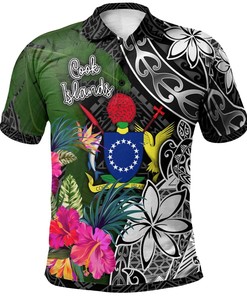 Cook Islands Polo Shirt - Turtle Plumeria Banana Leaf