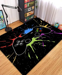 Cool Gamer Floor Rugs for Living Room Teens with Blue Gamepad Design