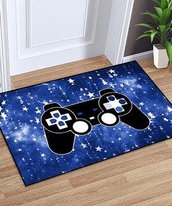 Cool Video Game Controller Area Rug: 3D Printed Gamer Rug with Room Boys Teens Play Mat, Blue Sofa, Yoga Mat