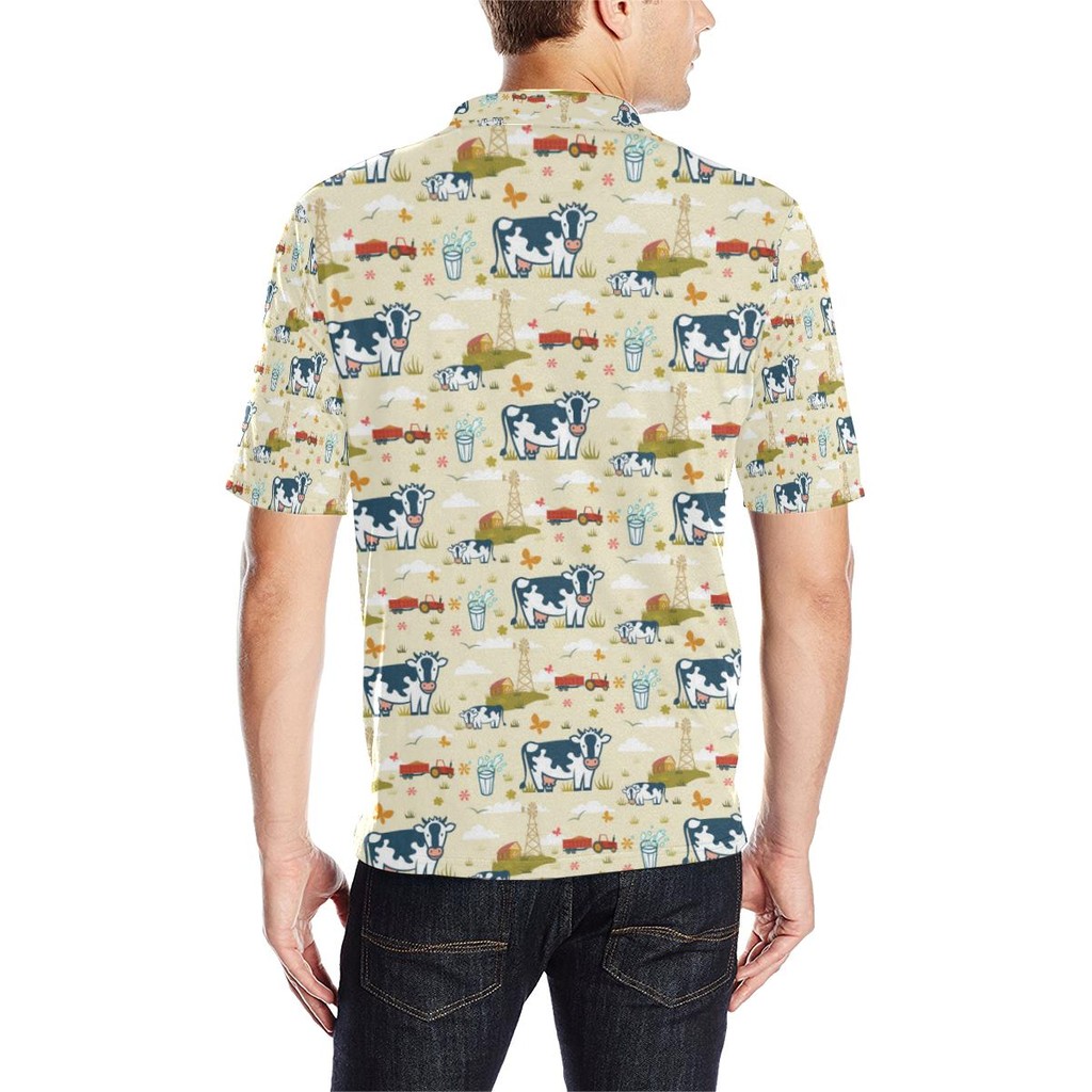 Polo Cow Pattern Cow Farm Design Print Men Polo Shirt - Bluefink
