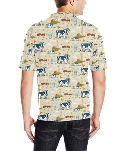 Cow Farm Design Print Men Polo Shirt