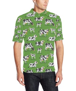 Cow Happy Print Pattern Men Polo Shirt