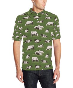 Cow On Grass Print Pattern Men Polo Shirt