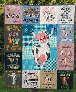 Cow Quilt Bedding Set with Customizable Name or Sentence for Family Gifts