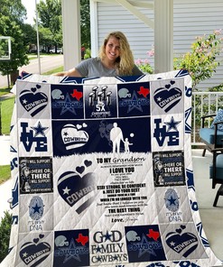 Cowboys To My Grandson Love Grandpa Quilt Bedding Set with Personalized Name, Great for Bedroom Decor and Family Gifts