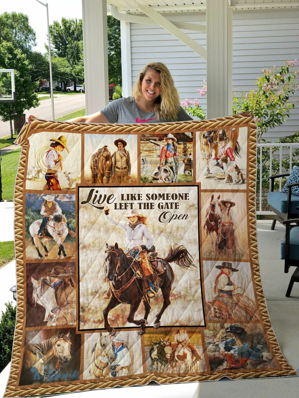 Cowgirl Live Like Someone Left The Gate Open Quilt Bedding Set Blanket