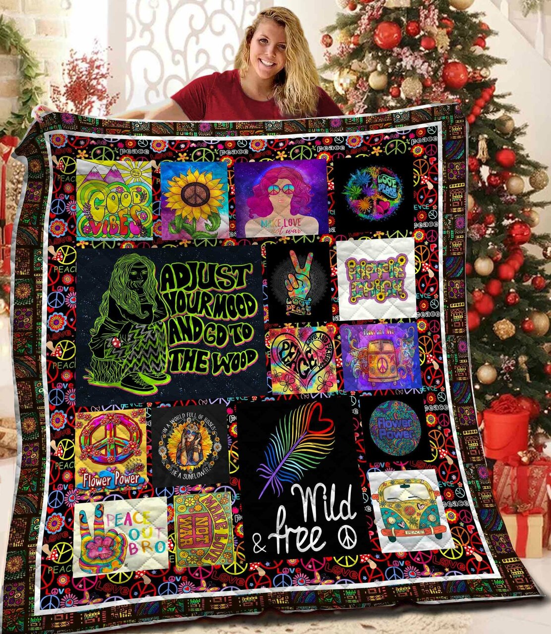 Create Your Own Custom Hippie Quilt Bedding Set - Add Your Name or Favorite Saying - Perfect for Family Gifts