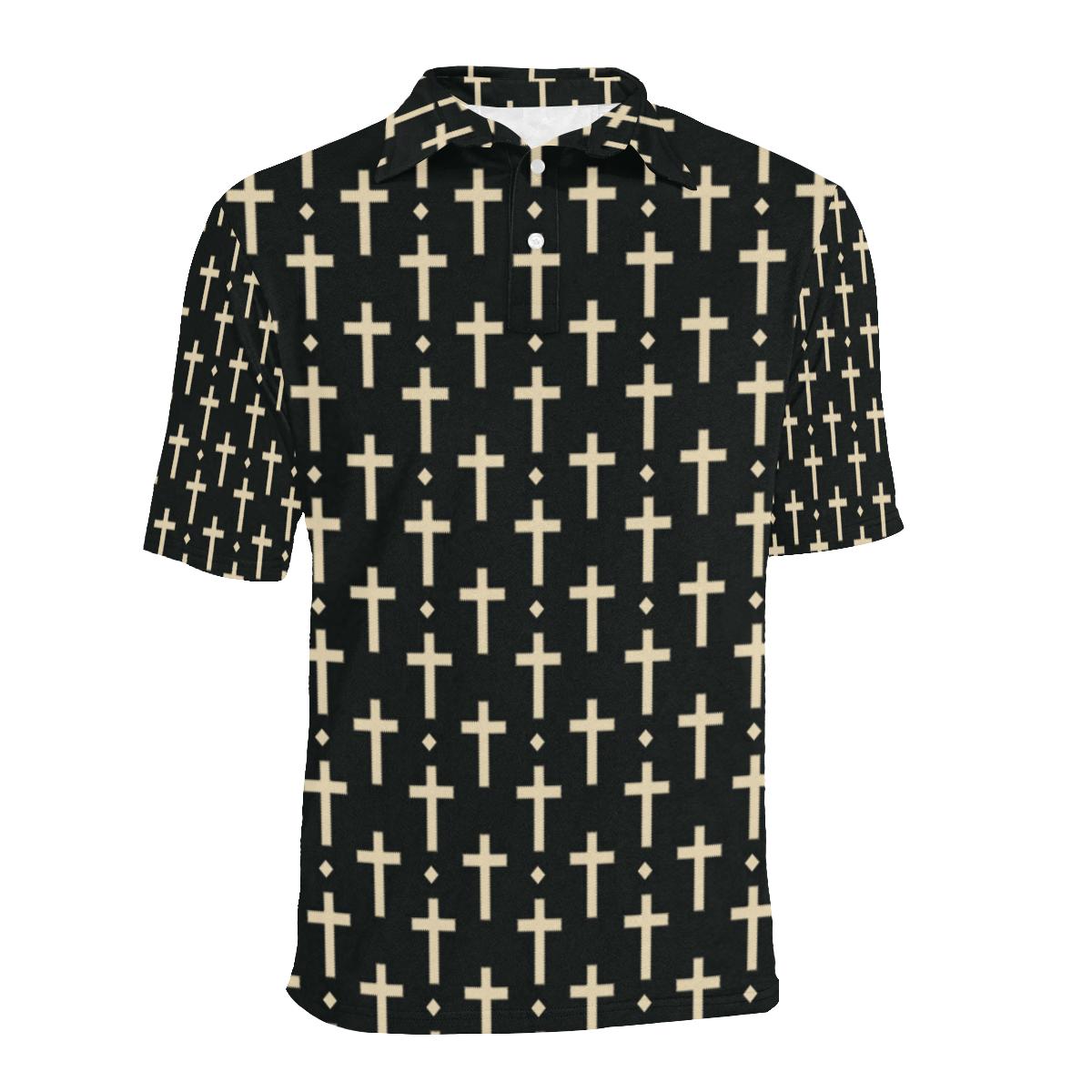 Cross Pattern Print Design 03 Men Polo Shirt - Image 2